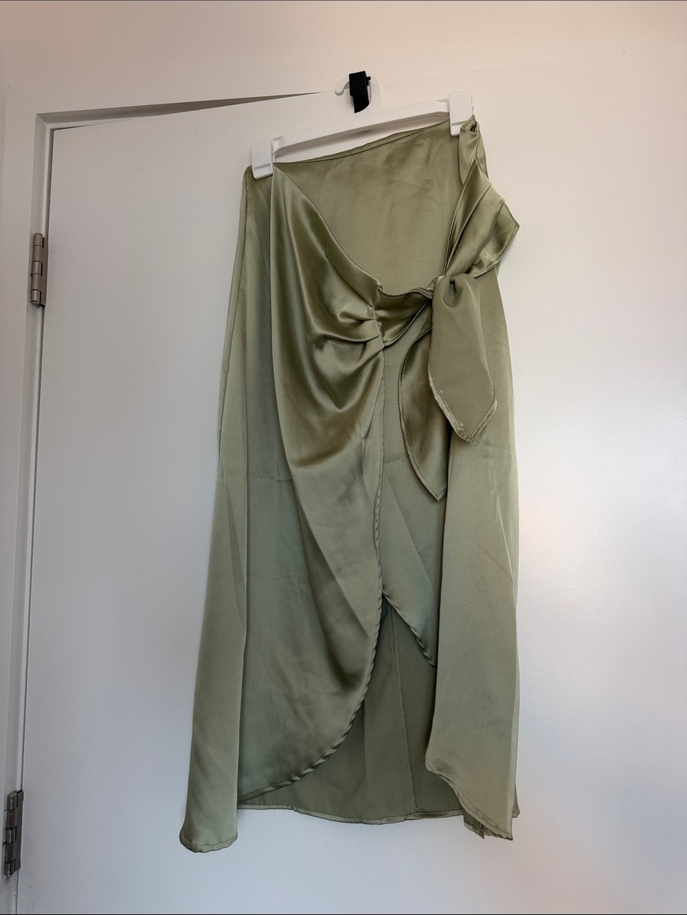 Zara Sage Green High-Low Satin Wrap Skirt